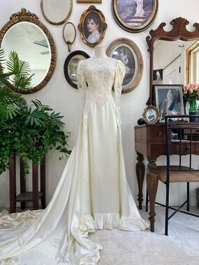 Ivory Lace Bodice Vintage-Inspired Bridal Gown